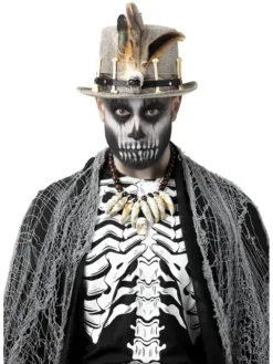 Kapelusz Voodoo szary kości i pióra