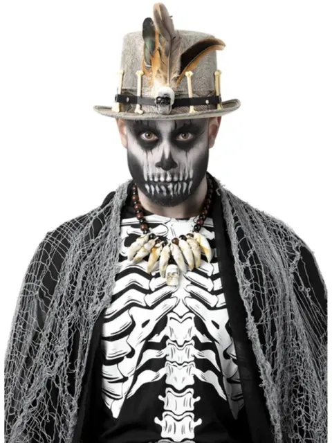 Kapelusz Voodoo szary kości i pióra