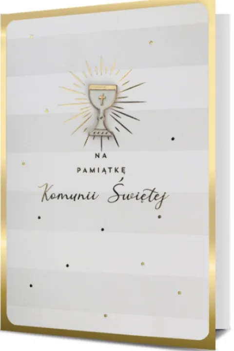 Kartka karnet Komunia na pamiątkę Komunii Świętej z przypinką kielich