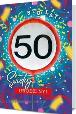Kartka okolicznościowa na 50 Urodziny + balon w środku