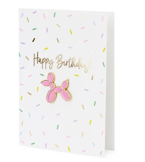 Kartka okolicznościowa urodzinowa Happy Birthday z pinem - piesek