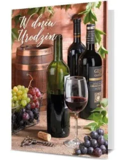 Kartka okolicznościowa "W dniu urodzin" wino