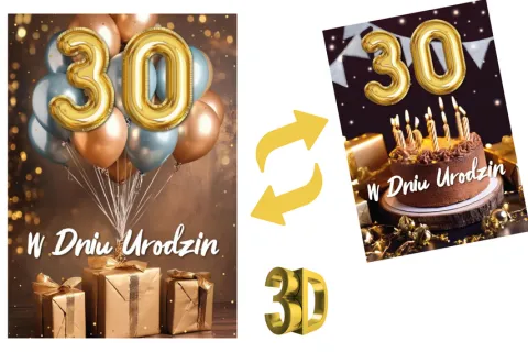 Kartka urodzinowa 30- ste urodziny trójwymiarowa 3D 1 szt.