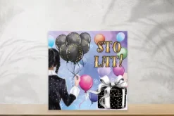Kartka urodzinowa z życzeniami STO LAT Czarne Balony Wednesday 1 szt.