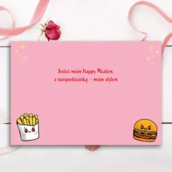 Kartka z życzeniami na Walentynki "Idealne połączenie" Burger i frytki