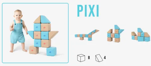 KLOCKI MAGNETYCZNE JollyHeap 12 szt. Montessori PIXI baby (kolory do wyboru)