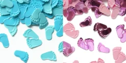 Konfetti foliowe 15g niebieskie lub różowe stópki Baby Shower
