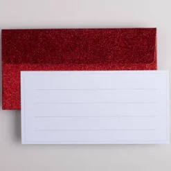Koperta podarunkowa z bilecikiem czerwona brokatowa 17x9 cm 1 szt.