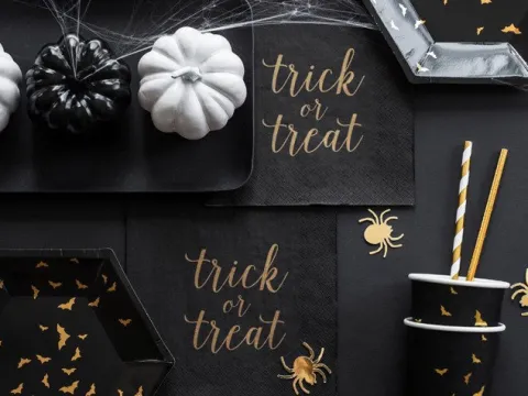 Kubeczki czarne w złote nietoperze halloween papierowe 220ml 6 szt