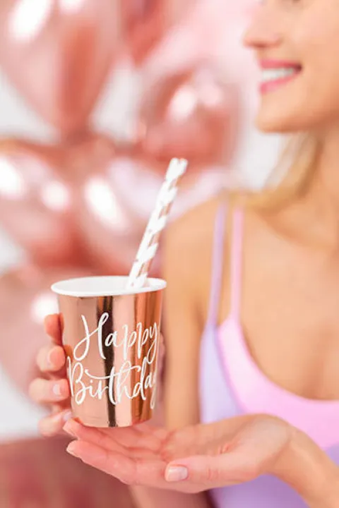 Kubeczki papierowe Happy Birthday Złoty róż 260 ml 6 szt.