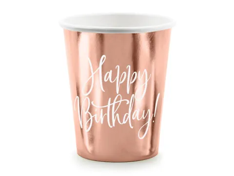 Kubeczki papierowe Happy Birthday Złoty róż 260 ml 6 szt.
