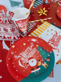 Kubeczki papierowe Merry Christmas czerwone z reniferem 6 szt.