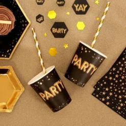 Kubeczki papierowe PARTY! kolor czarny 8 szt. Sylwester