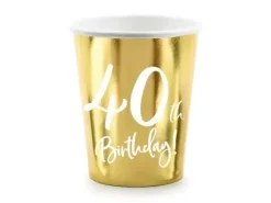 Kubeczki papierowe 40th Birthday złote 220 ml 6 szt.