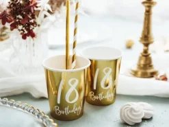 Kubeczki papierowe 18th Birthday złote 220 ml 6 szt.