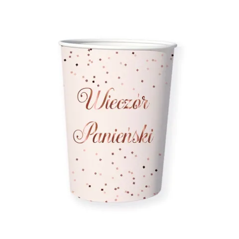 Kubeczki papierowe Wieczór Panieński złoty róż 220ml 6 szt