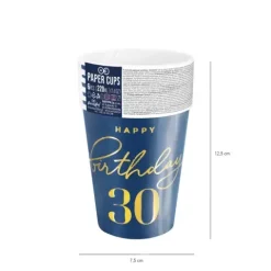 Kubeczki papierowe 30 URODZINY granatowe 220 ml 6 szt.
