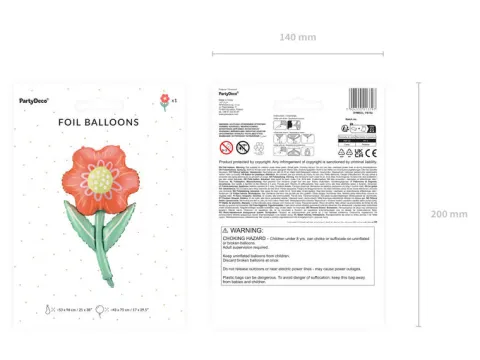 Kwiatek czerwony z łodygą balon foliowy 53x96 cm
