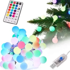 Lampki choinkowe LED kulki kolorowe 5m USB + pilot