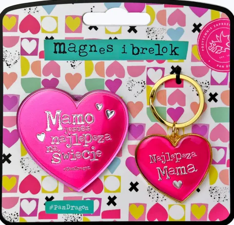 Magnes i brelok zestaw na Dzień Matki różowe serce