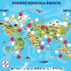 Mata Gra planszowa PODRÓŻ DOOKOŁA ŚWIATA kostka i woreczki ZESTAW