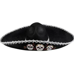 Meksykański kapelusz dla dorosłych Sombrero Calavera czarne 1 szt.