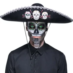 Meksykański kapelusz dla dorosłych Sombrero Calavera czarne 1 szt.