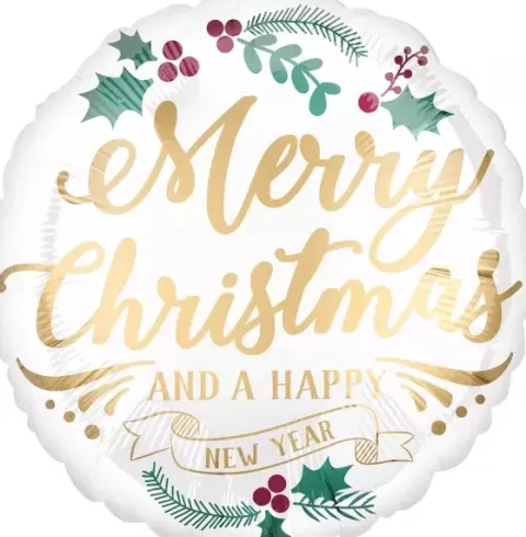 Merry Christmas and happy New Year biały balon foliowy