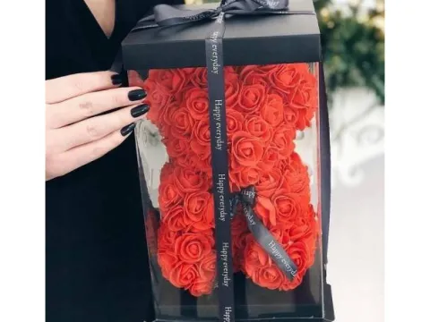MIŚ Z RÓŻ czerwony 25 cm prezent
