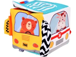 Miękka Kostka Sensoryczna Pojazdy pudełko z chusteczkami montessori