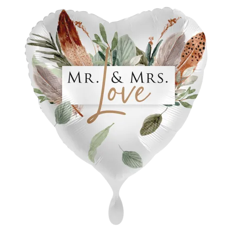 Mr & Mrs Love balon foliowy serce 18 cali