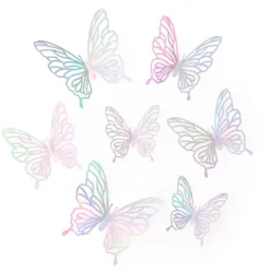 Naklejki na ścianę 3D Motyle ażurowe holograficzne srebrne 12szt.