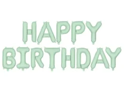 Napis z balonów HAPPY BIRTHDAY foliowy pastel zielony