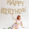 Napis z balonów HAPPY BIRTHDAY foliowy pastel beżowy