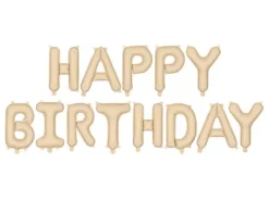 Napis z balonów HAPPY BIRTHDAY foliowy pastel beżowy