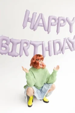 Napis z balonów HAPPY BIRTHDAY foliowy pastel fioletowy