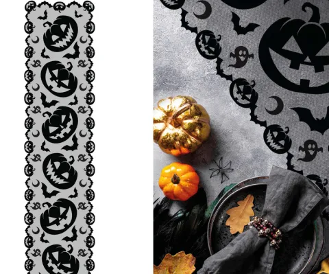 Obrus bieżnik na stół DYNIE czarny 45x200 cm Halloween