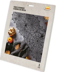 Obrus bieżnik na stół PAJĘCZYNY czarny 45x183 cm Halloween