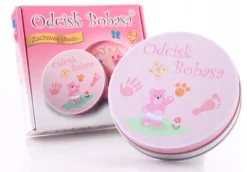 Odcisk bobasa Prezent na Baby Shower zestaw w puszce