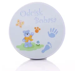 Odcisk bobasa Prezent na Baby Shower zestaw w puszce