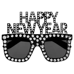 Okulary Sylwestrowe czarne z cekinami i napisem HAPPY NEW YEAR