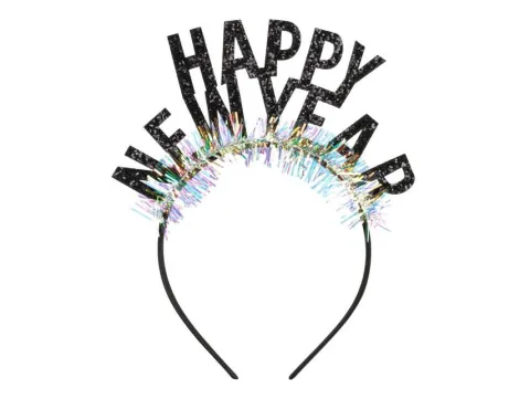 Opaska Happy New Year czarna Sylwester 15,5 x 20,5 cm 1 szt.