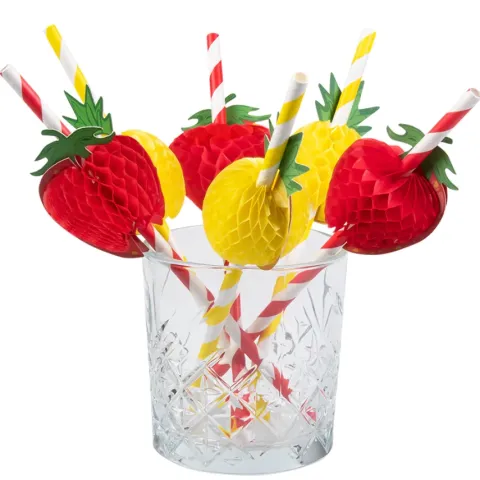 Papierowe słomki rurki ananas truskawka 6 szt.