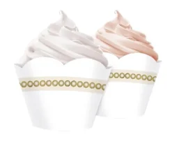 Papilotki na babeczki muffinki eleganckie białe ze złotym wzorem 6 szt.