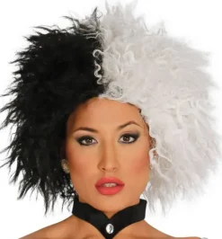 Peruka Cruella Afro biało - czarna