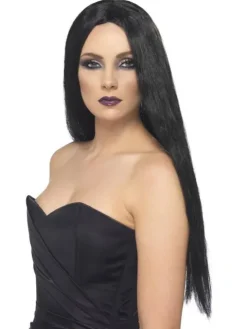 Peruka czarna długa 61 cm Morticia Adams Smiffys