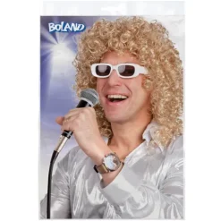 Peruka męska blond loki z okularami piosenkarz