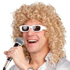 Peruka męska blond loki z okularami piosenkarz