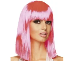 Peruka Pink Girl z grzywką RÓŻOWA neon