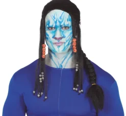 Peruka z dredami, warkoczem i koralikami czarna Avatar